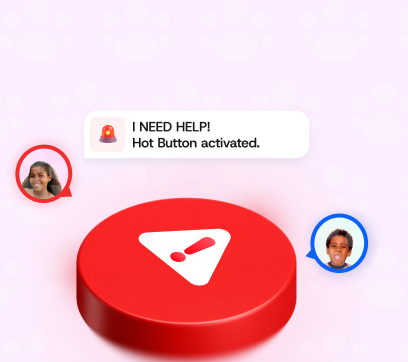 A red Hot Button sending a help alert to emergency contacts.